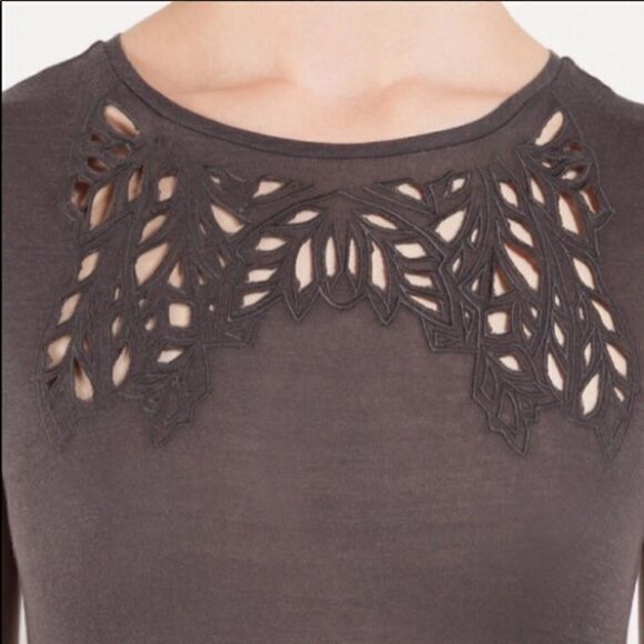 Maje Lace Mesh Eyelet Charcoal Bodycon Dress - Picture 4 of 14